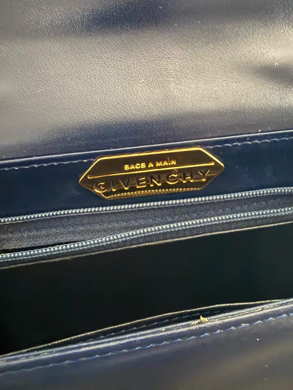 Vintage Givenchy Navy Leather Top Handle Bag Structured Designer Handbag Italy - Picture 9 of 17